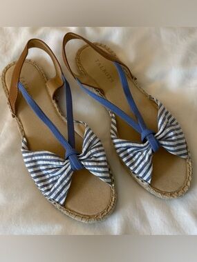 Talbots 9 Espadrille Sandals Blue Striped SeerSucker Slip On Flats Women's Shoes